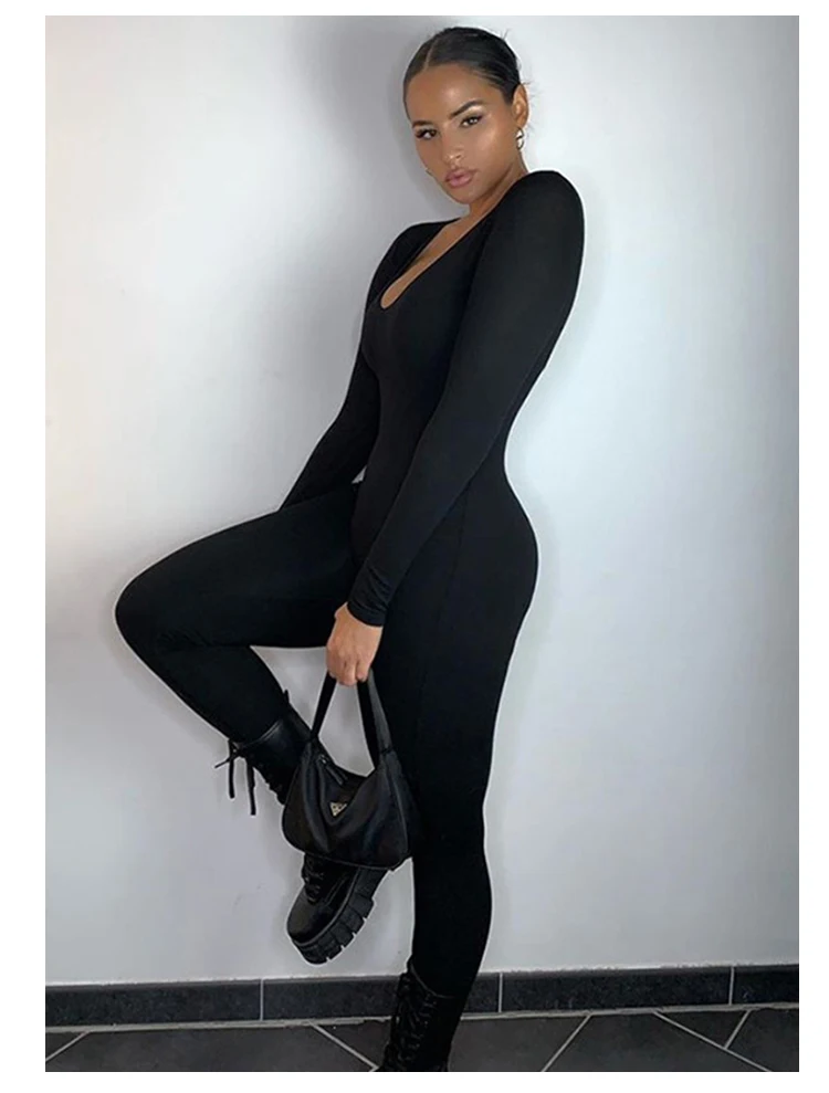 Description Picture 5 of itemII Women's Rompers Long Sleeve Solid Skinny Bodycon Jumpsuits Fashion Sports Fitness Casual Activity Streetwear Overalls