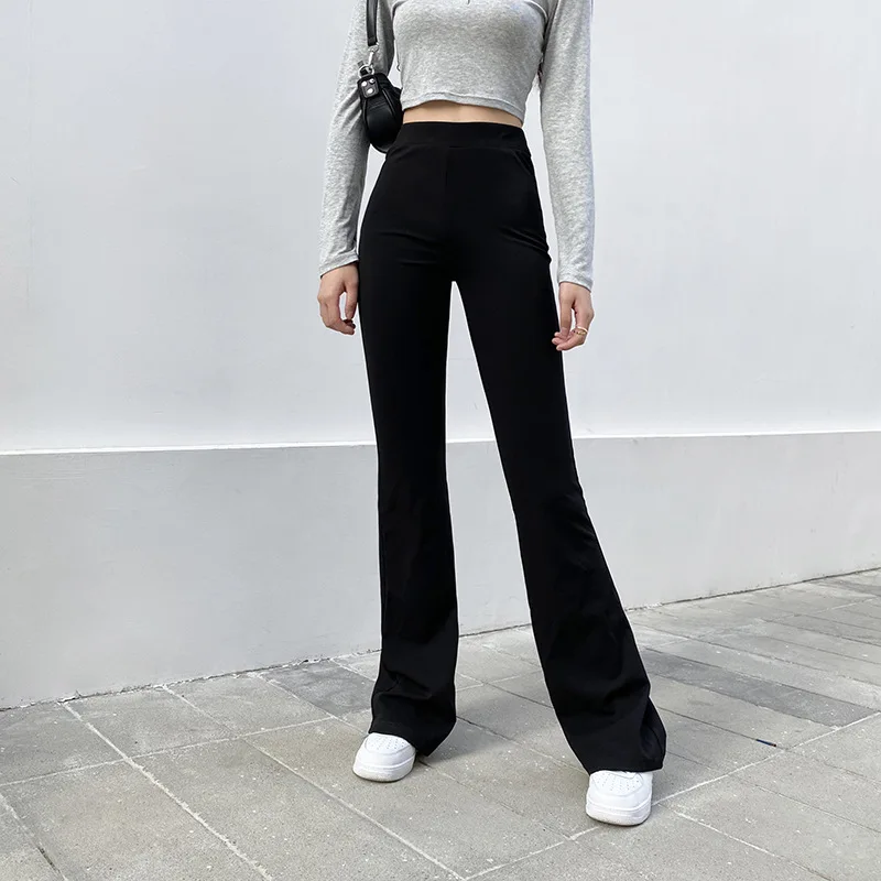 Description Picture 2 of itemWomen Fashion Flared Pants Solid Color High Waist Wide Leg Trousers Casual Hipster Streetwear