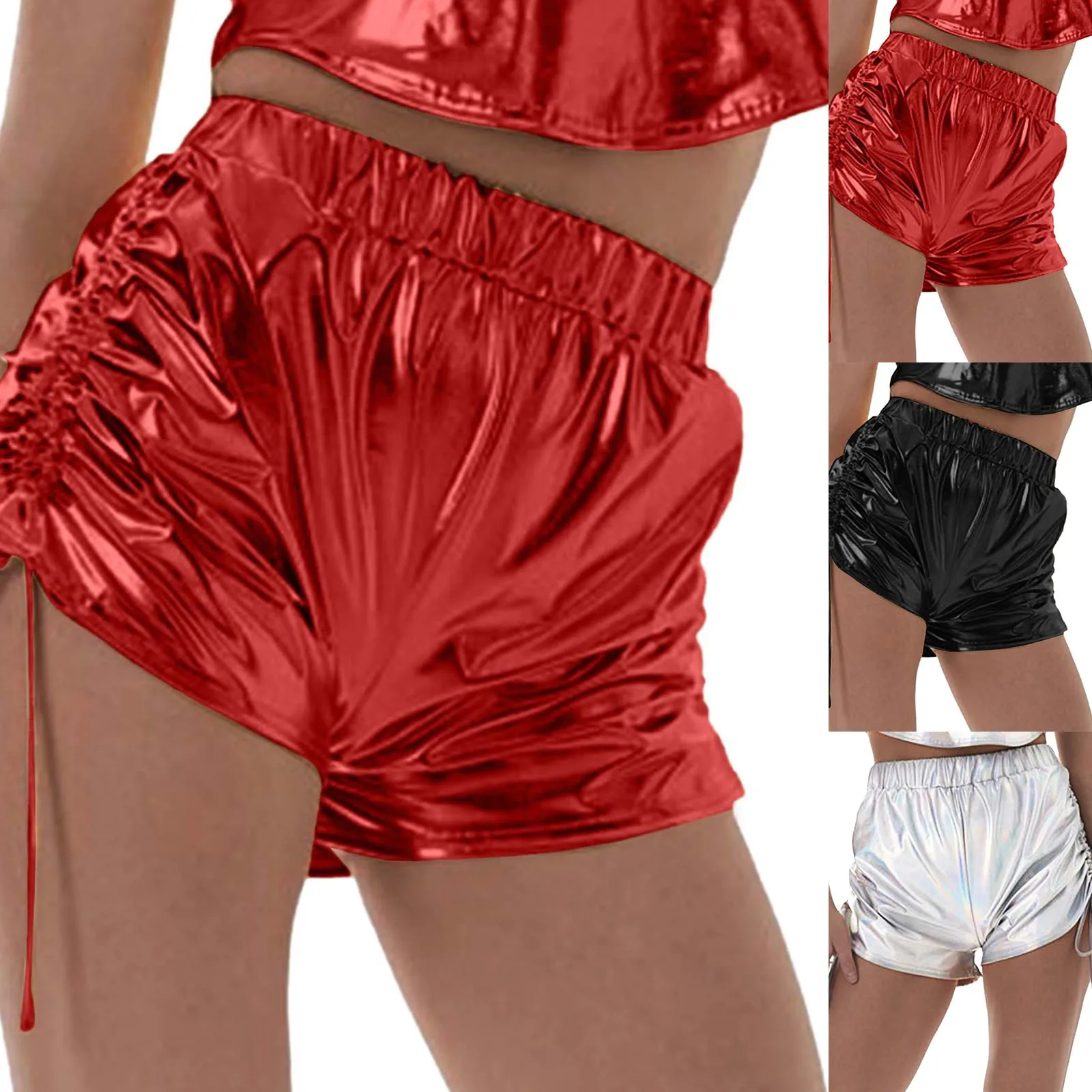 Description Picture 2 of itemWomen's High Waist Drawstring Shorts Sexy Solid Color Sequin Glitter Nightclub Dance Clubwear Sweatpants Hip Hop Shorts Y2K
