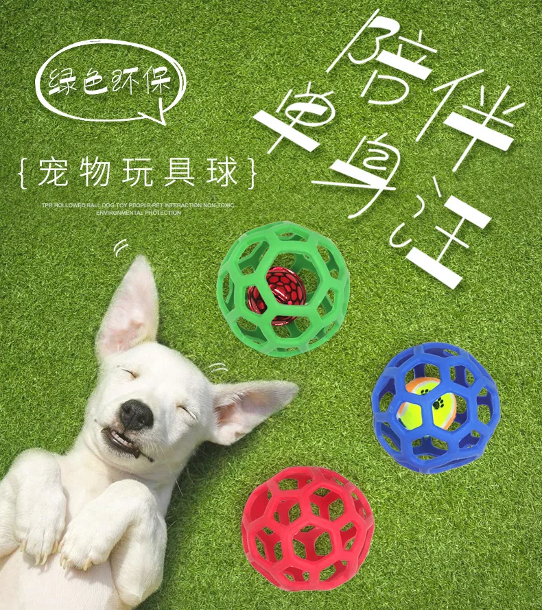 Description Picture 2 of itemDog Toy Ball Plastic Bell Pet Interactive Training Toy Ball Hollow Toy Ball Dog Chew Toys Molar Bite Rubber Chew Ball Puppy