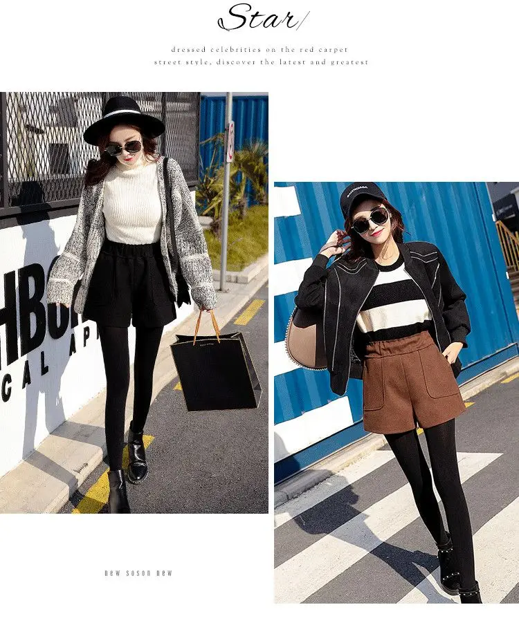 Description Picture 4 of itemHigh Quality Women's Full Length Hot Legging 2023 New Fake 2 Pieces with Pockets Winter Thick Warm Legging Shorts Pant T79