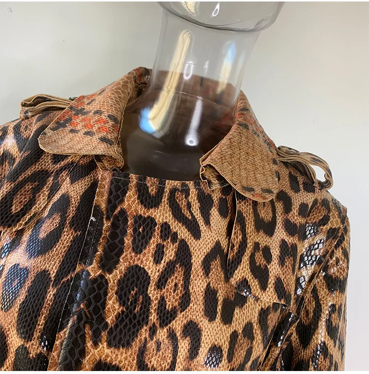 Description Picture 3 of itemHarleyFashion Luxury Designer Winter Snake Pattern Printing PU Leather High Street Quality Long Straight Trench Women Coats