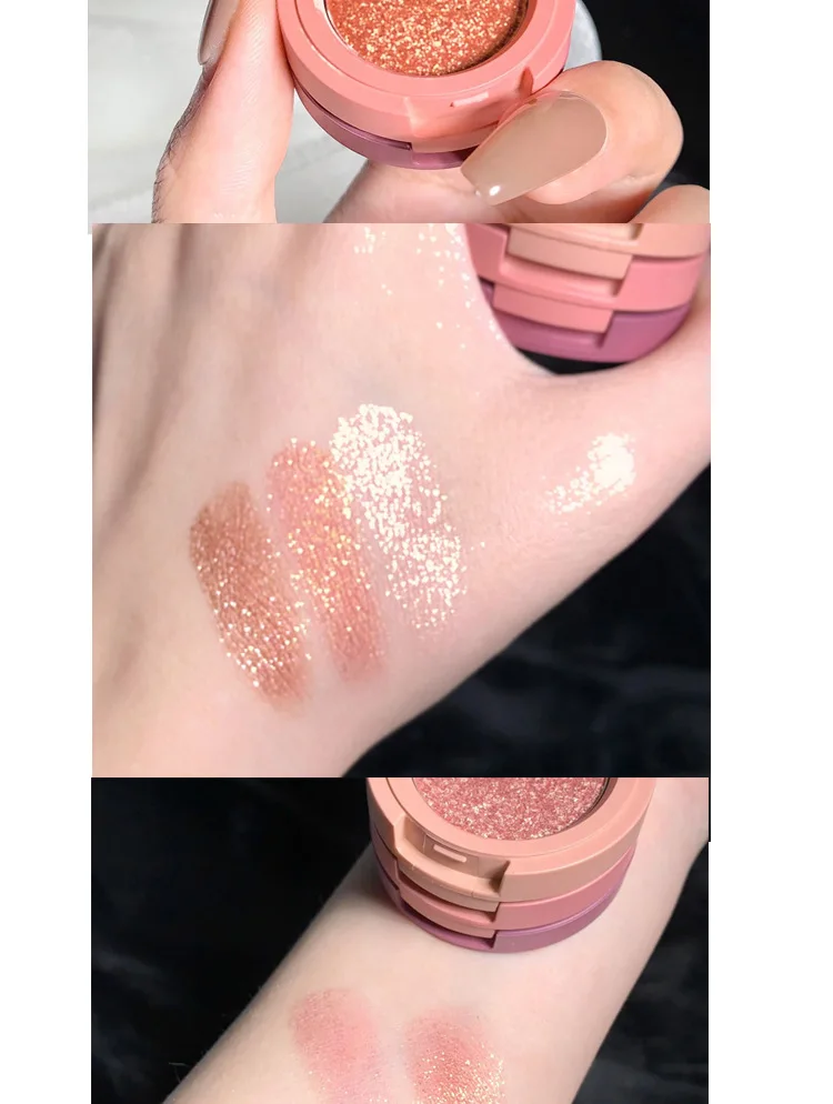 Description Picture 6 of item3 in1 Blush Highlight Rouge Makeup Brighten Silkworm Eyeshadow Palette Contour Palette Matte Face Glitter Pigment Brow Powder
