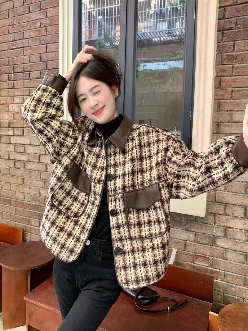 Description Picture 3 of itemAutumn Winter Women's Jacket Small Fragrance Coat Plaid Lapel Retro Sense of Design Short Loose Tops Korean Reviews Many Clothes