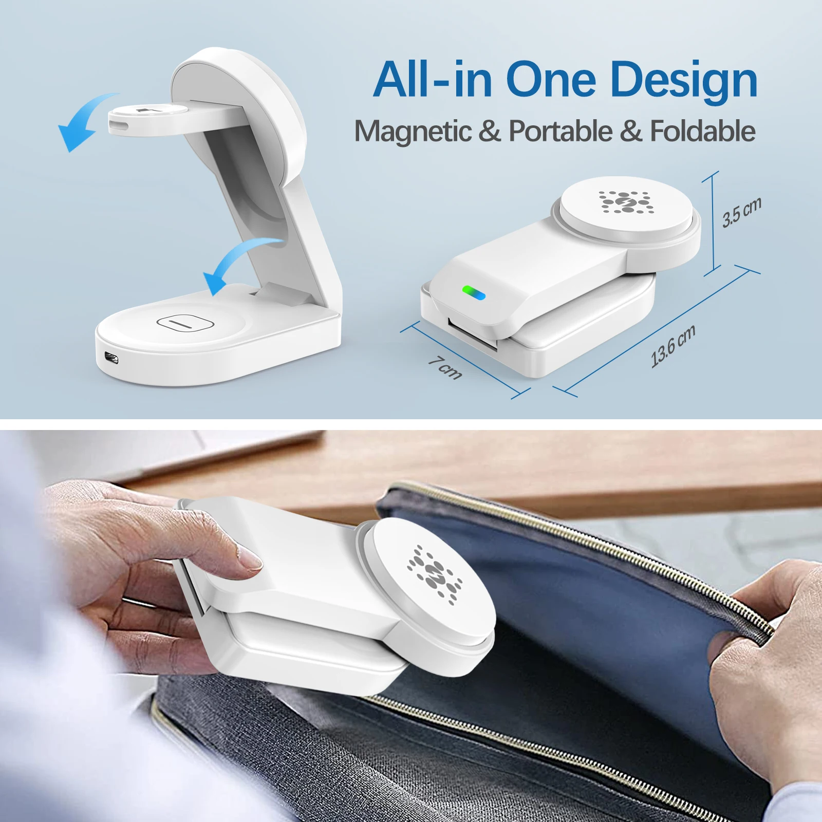 2023 New 15W Three in One Magnetic Wireless Charging Stand Foldable Fast Charging Station for iPhone 15 14 13 12 Pro Max Apple