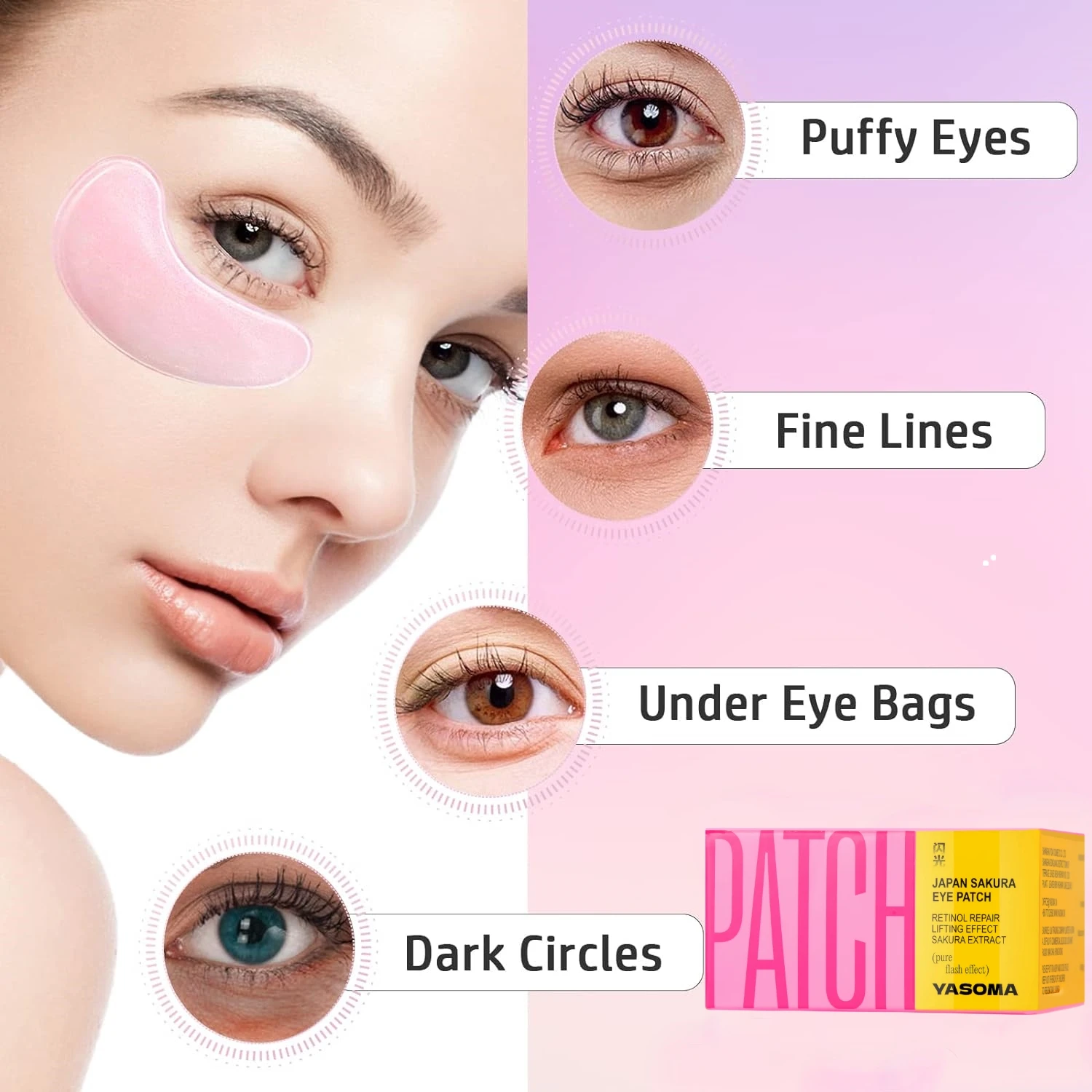 Description Picture 2 of itemYASOMA Japan Sakura Eye Patch Retinol Repair Lifting Effect Sakura Extract Eye Mask Moisturizing Dark Circles Skin Care Products