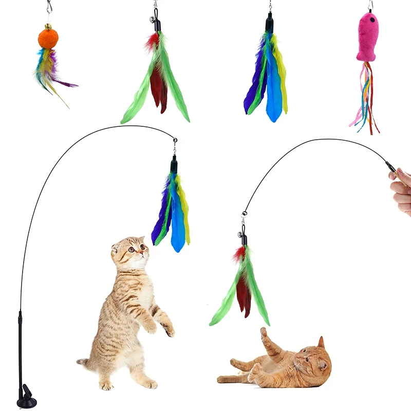 Description Picture 3 of itemCat Playing Teaser Wand with Suction Cup Cat Stick Interactive Toy Simulation Feather with Bell Self-hi Cat Toy Gatos Accesorios