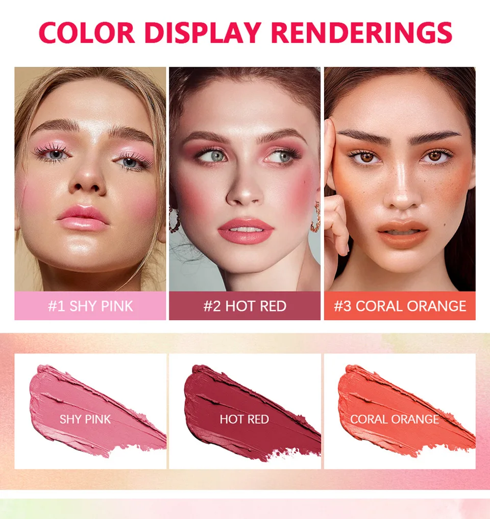 Description Picture 3 of itemWaterproof Facial Blush Stick Natural Cheek Rouge 3 Colors Silky Smooth Cheek Tint Cream Blusher Blush Stick Face Makeup Blusher