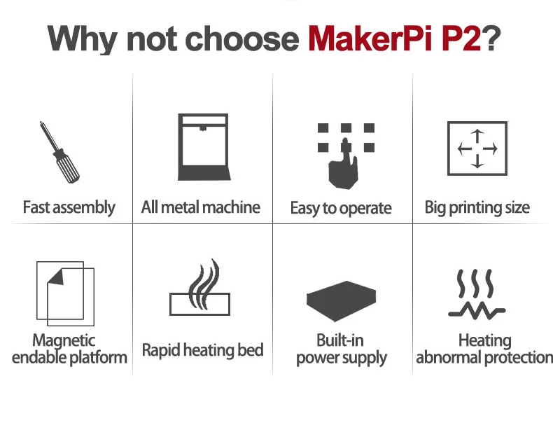 Official MakerPi Magic 3D Printer Aluminium Frame DIY KIT Large Print Size 260x260x260mm Printing Fast shipping MK8 Extruder