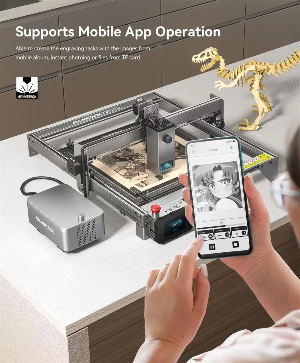 Description Picture 6 of itemATOMSTACK X20 S20 A20 Pro 130W Laser Engraving Cutting Machine CNC Wood Acrylic Cutting Machine Dual Air Assist APP WiFi Control