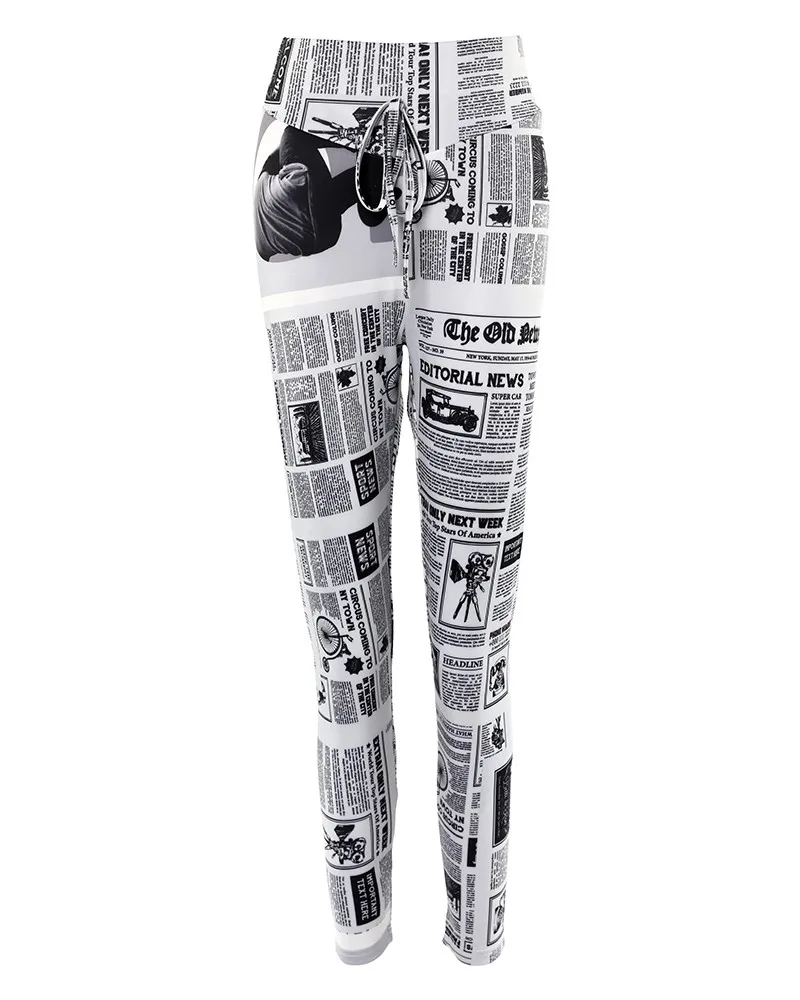 Description Picture 6 of itemWomen's casual sexy newspaper printed breeches Women's cartoon high waist Leggings Women's Sportswear