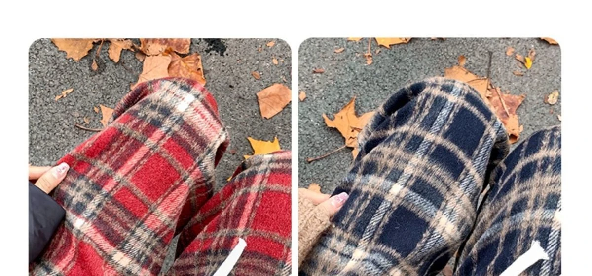 Description Picture 5 of itemHOUZHOU Vintage Plaid Pants Women Wide Leg Harajuku Korean Style Red Checked Trousers Y2k Streetwear Classic Pants Warm Winter
