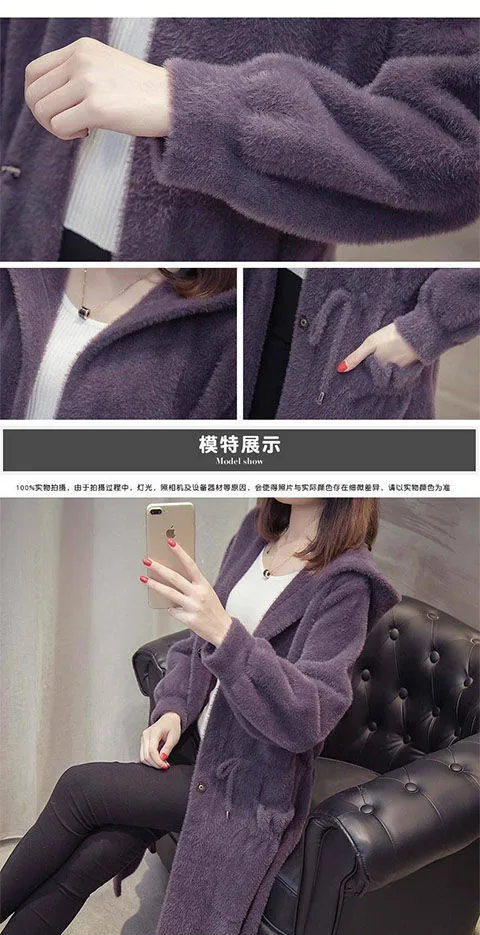 Description Picture 2 of itemVmewsher New Elegant Faux Waterproof Mink Coat Long Hooded Jacket Adjusted Waist Soft Overcoat Lady Elegant Puffy Plush Outwear