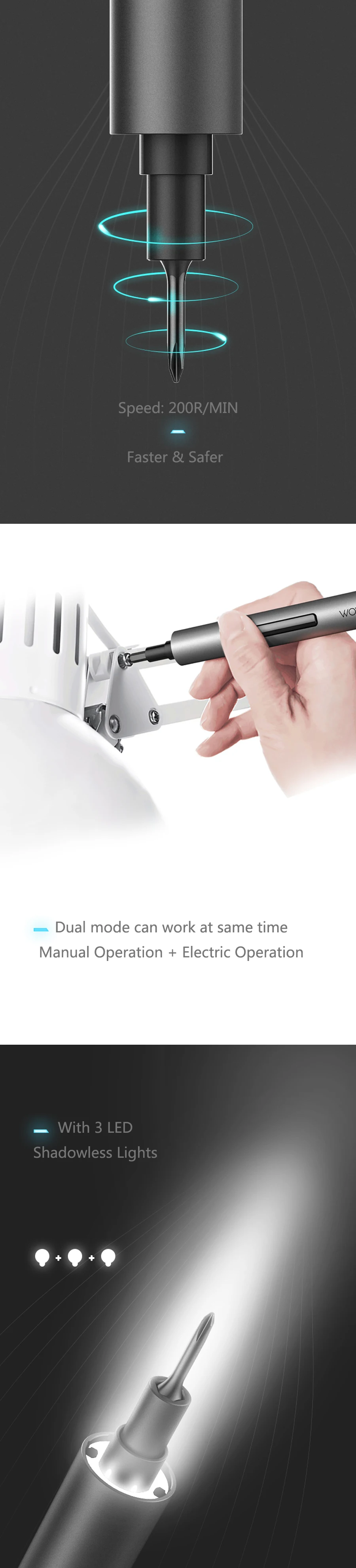 Iconic Brand Wowstick 1F+69 in 1 Electric Screwdriver with 56 Bits Lithium Battery Charging 3 LED Lights Power Tools Set