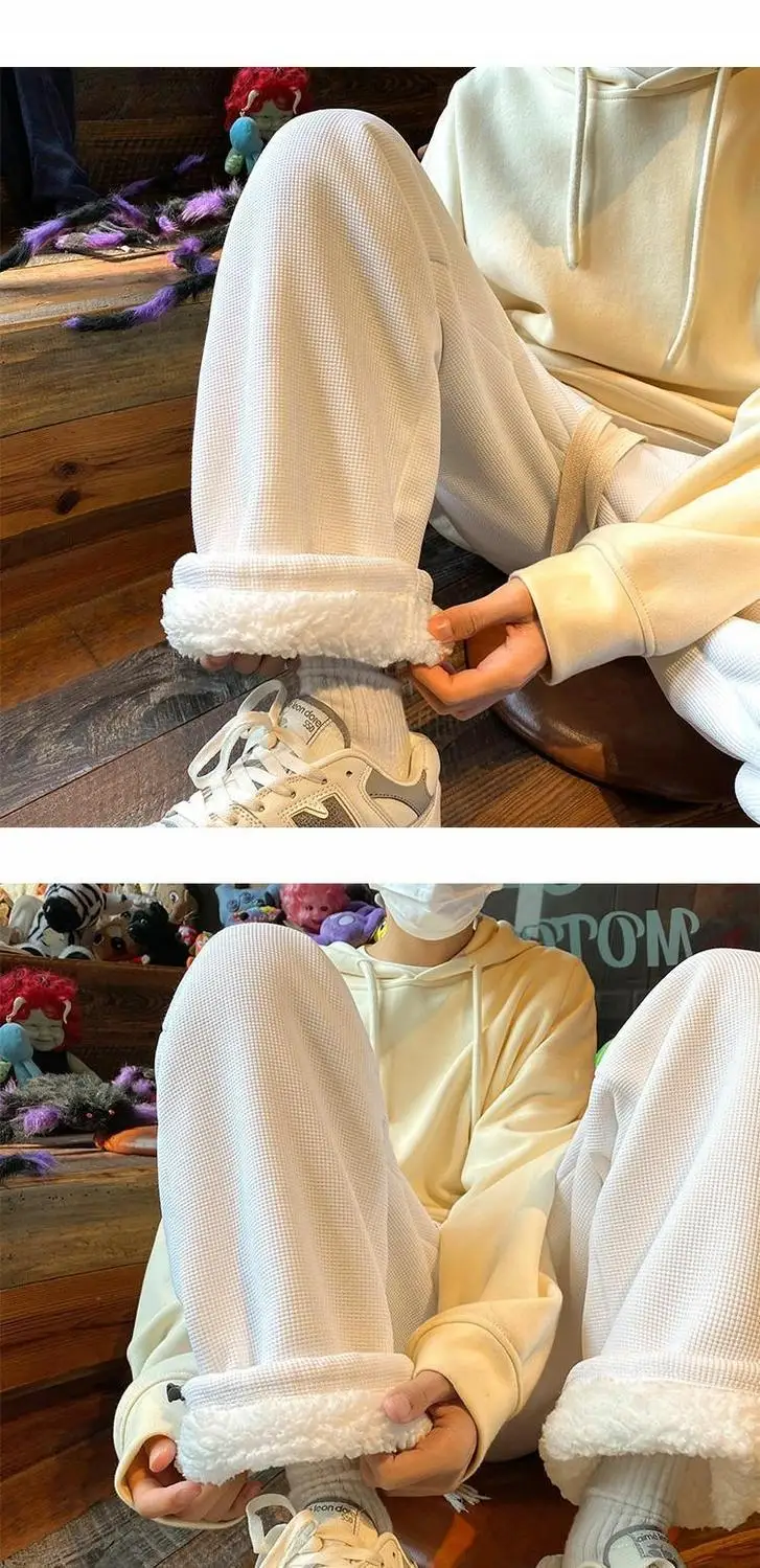 Description Picture 5 of itemMen's Winter Warm Lambswool Thicken Sweatpants Waffle Loose Casual Fleece Trousers Fashion Streetwear Comfort Harem Pants