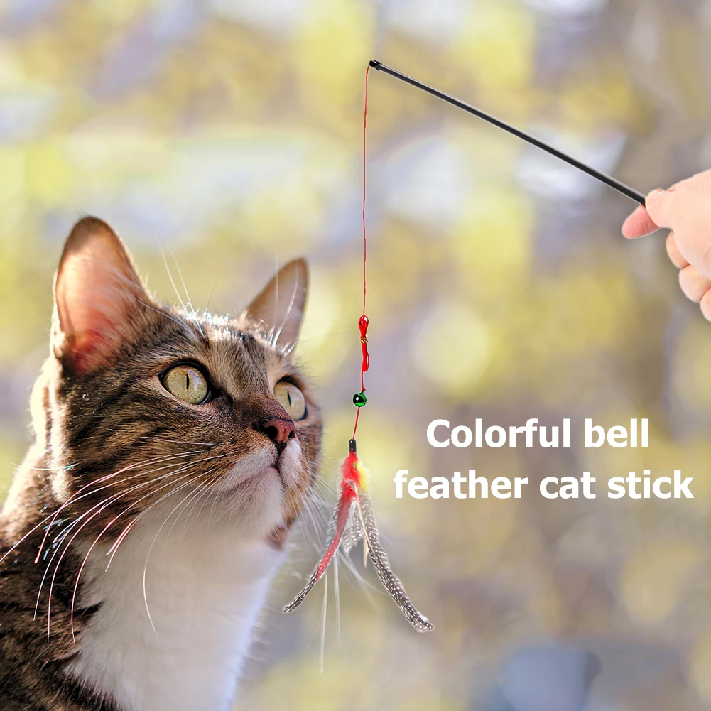 Handheld Kitten Teaser Lightweight Feather Cat Wand Funny Wands Feather Teaser Odorless for Kitten Pet Cat Scratching