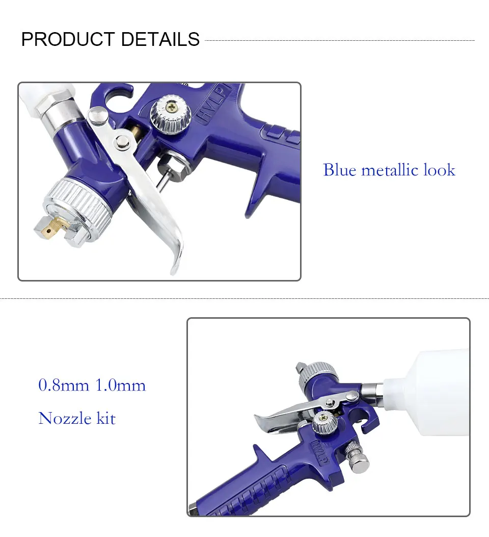 Description Picture 4 of itemSpray Guns Professional Mini H-2000 Pneumatic Paint Spray Gun Power Tool 0.8/1.0mm Painting Cars Aerograph Tool HVLP Spray Gun