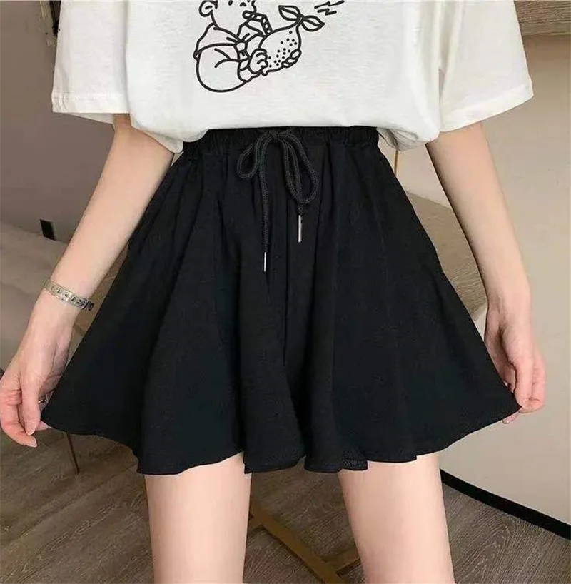Description Picture 3 of itemMEXZT 5Xl Summer Shorts Skirts Women Elastic High Waist Casual Wide Leg Shorts Korean A Line Loose Mini Skirt Black Short Pants