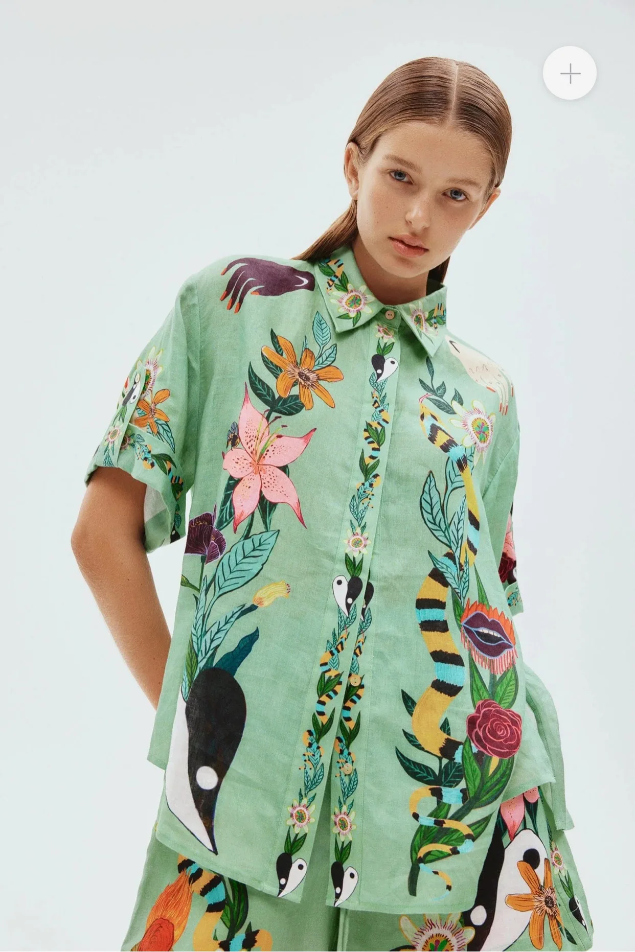 Description Picture 4 of item2 Piece Shorts Suit Women Set Casual Printed Short Sleeve Shirt+ Elastic Waist Shorts Summer Spring Female printed loose Suits
