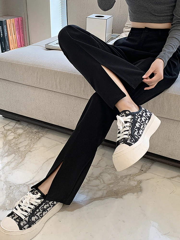 Description Picture 6 of itemYitimoky Split Wide Leg Suits Pants for Women Fashion High Waisted Office Ladies Casual Trousers Twill Streetwear Korean Pants