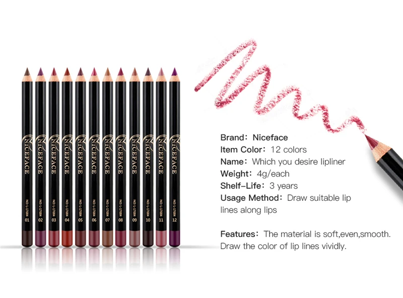 12 Colors Cosmetic Lipstick Pen Matte Long Lasting Pigments Waterproof Lady Charming Lip Liner Contour Makeup Lipstick Tool