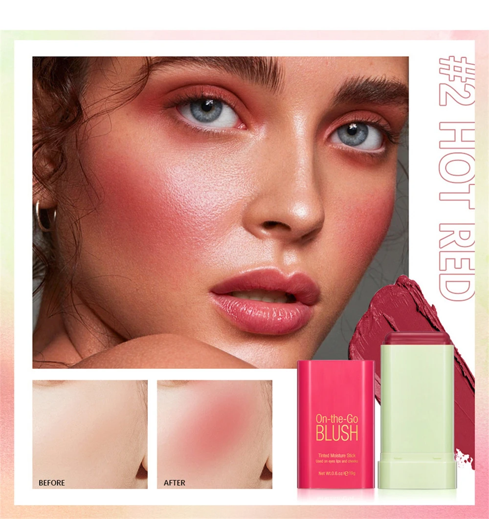 Description Picture 4 of itemMulti-function Blush Stick Natural Cheek Face Rouge Blusher Cream Lasting High Color Rendering Brightening Skin Tone Waterproof