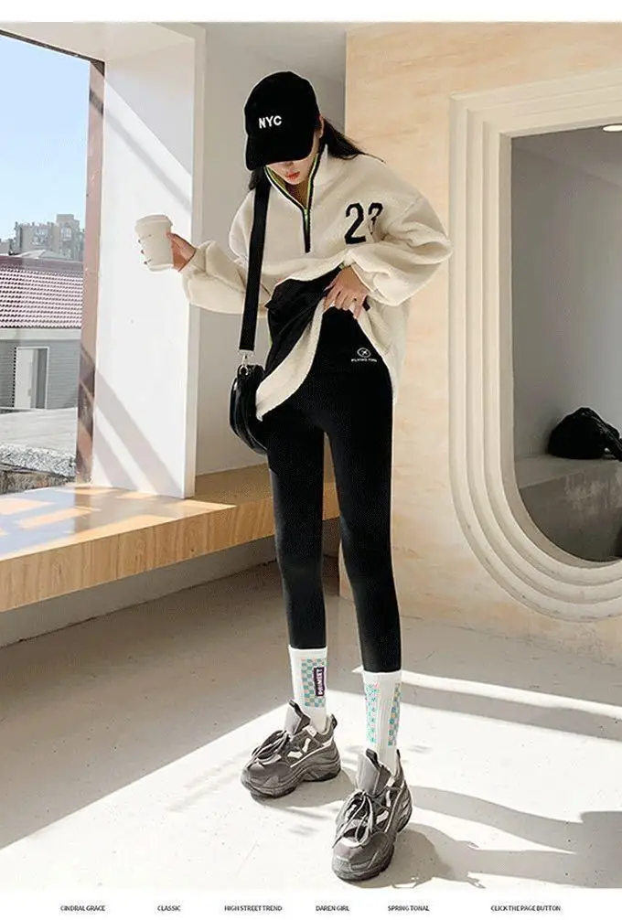 Description Picture 3 of itemWomen Winter Leggings Plush Up Thermal Waist Lamb Fleece Tight Warm Trousers Casual Cashmere Pants for Women High Waist