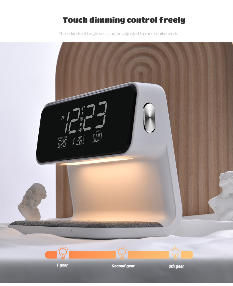 Creative 3-in-1 Bedside Lamp Wireless Charging LCD Alarm Clock Wireless Phone Charger for Iphone