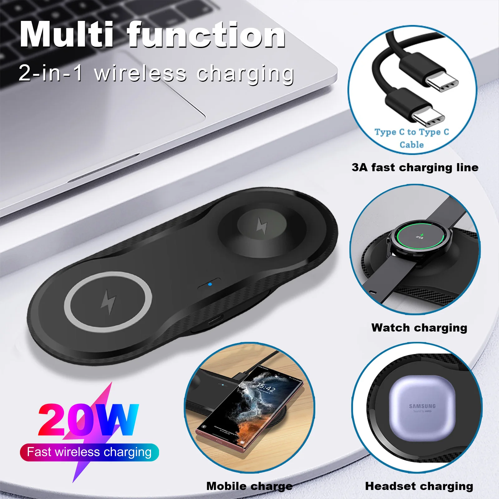 Description Picture 5 of item25W Wireless Charging Pad for Samsung S22 S21 S20 Note 20 Z Flip Fold 4 2 in 1 Fast Charger For Galaxy Watch 5 4 3 Pro Buds 2
