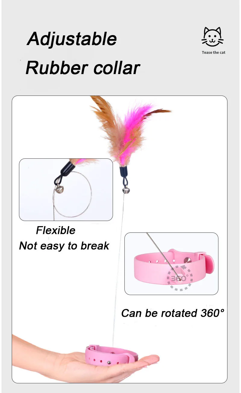 Interactive Cat Toys Funny Feather Teaser Stick with Bell Pets Collar Kitten Playing Teaser Wand Training Toys for Cats Supplies