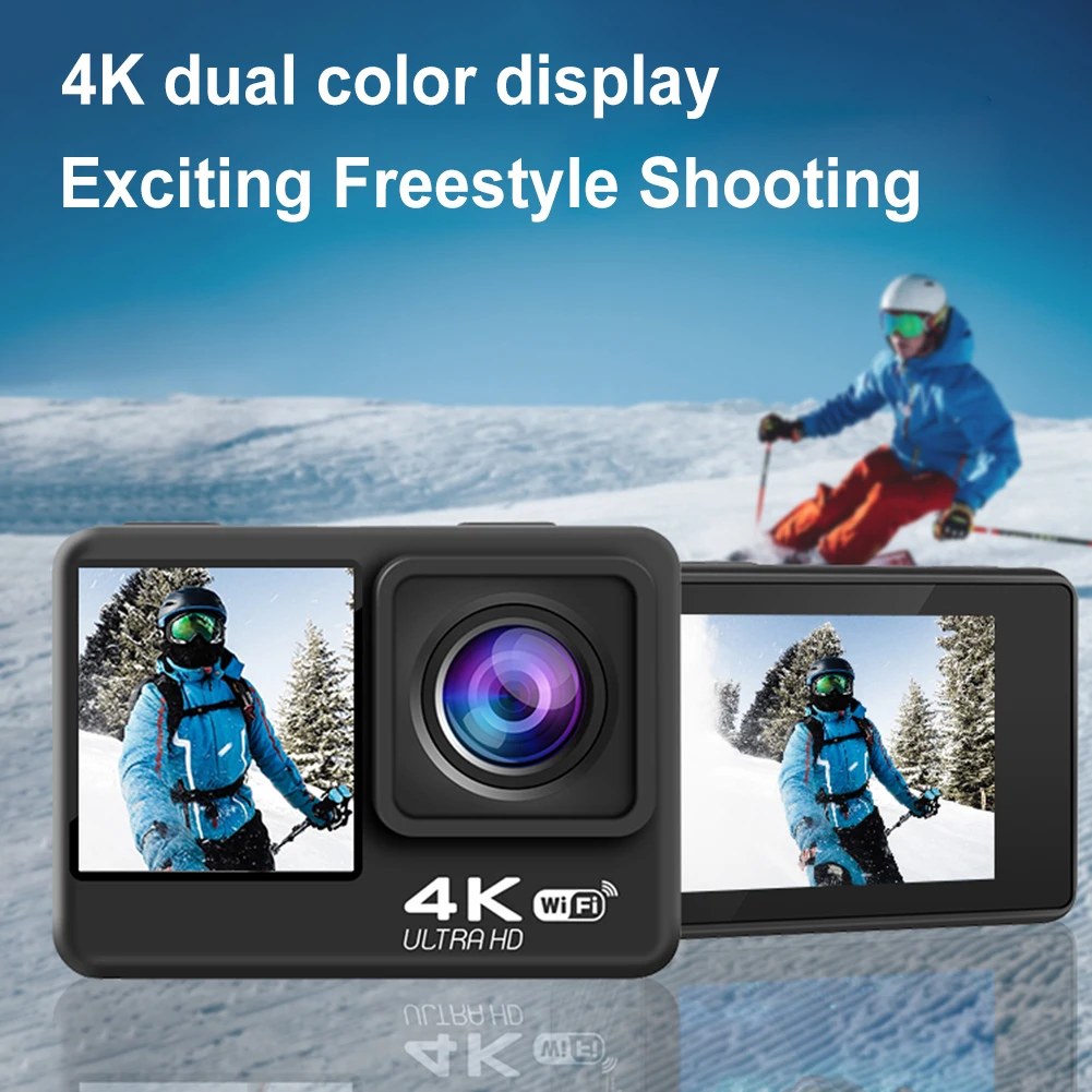 WIFI Motion Camera Waterproof 4K 60FPS Digital Video Camera EIS 16MP Dual IPS Screen for Diving Motorcycle Rides