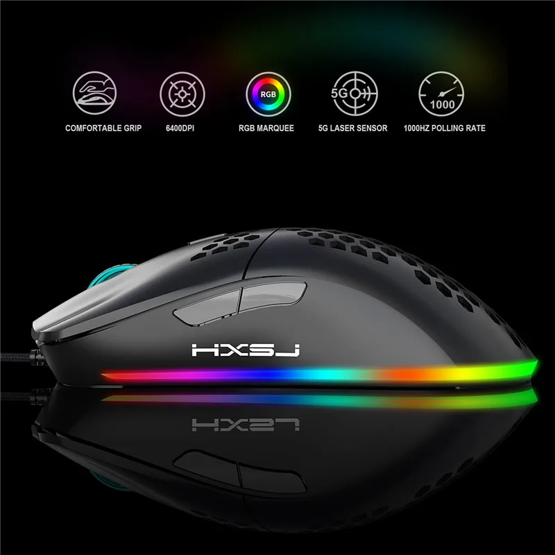 Description Picture 6 of itemHighend Lightweight USB Wired Gaming Mouse RGB Mice 6400 DPI Honeycomb Hollow For Computer Laptop White Black Macro Programming