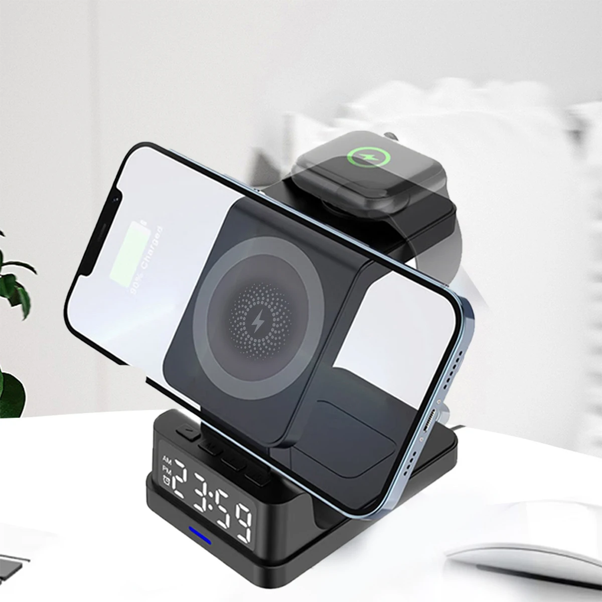 Description Picture 3 of itemThe new 15W 3-in-1 magnetic wireless Apple Watch AirPods LED digital alarm charging stand is suitable for iPhone15 14 13 12