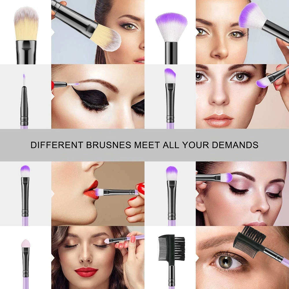 Description Picture 4 of itemPurple Makeup Brushes Set Foundation Blush Powder Eyeshadow Lip Blending Makeup brush beauty tool Cosmetic with 2 Podwer Puff