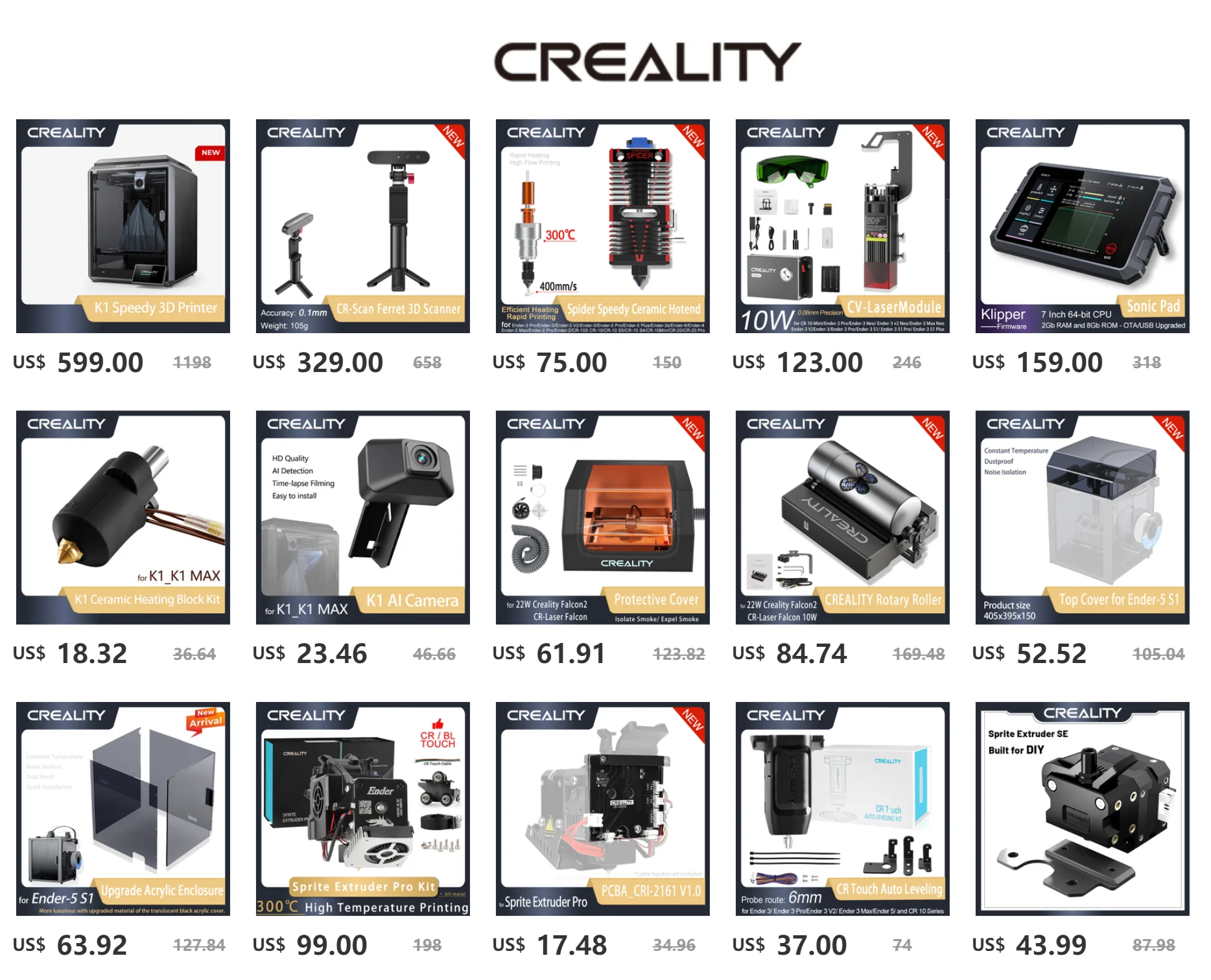 Creality 3D Printer Part 5Pcs/Set MK-HF Nozzle Kit MK-ST Mix Size Original for Ender 3 S1 Ender-3S1 PRO Cr-6 SE Ender3 Series