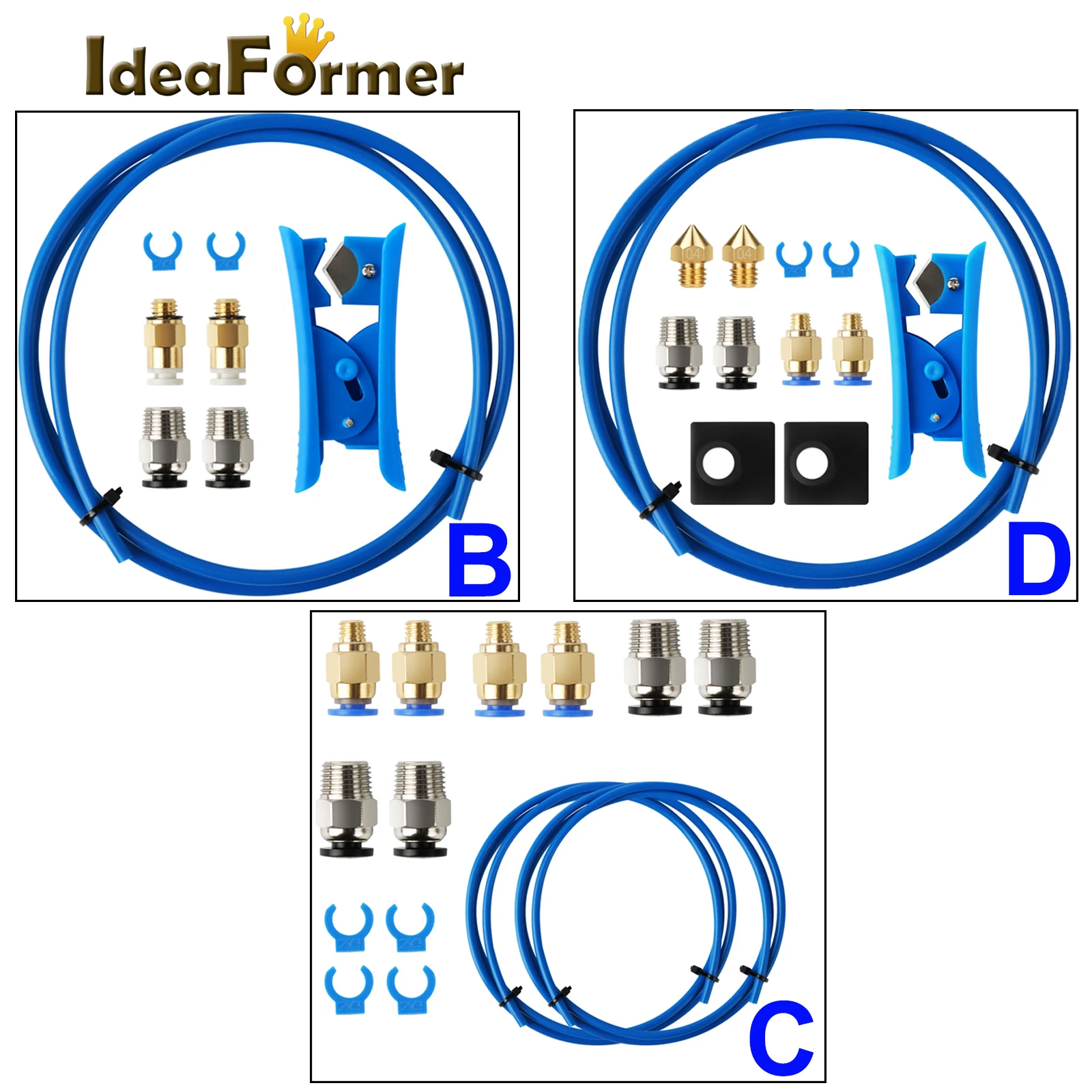 IdeaFormer 3D Printer Accessories PFA PTFE Tubing 1M Tube Quick Fitting Cutter Pneumatic Fitting Push For1.75mm Filament Nozzles