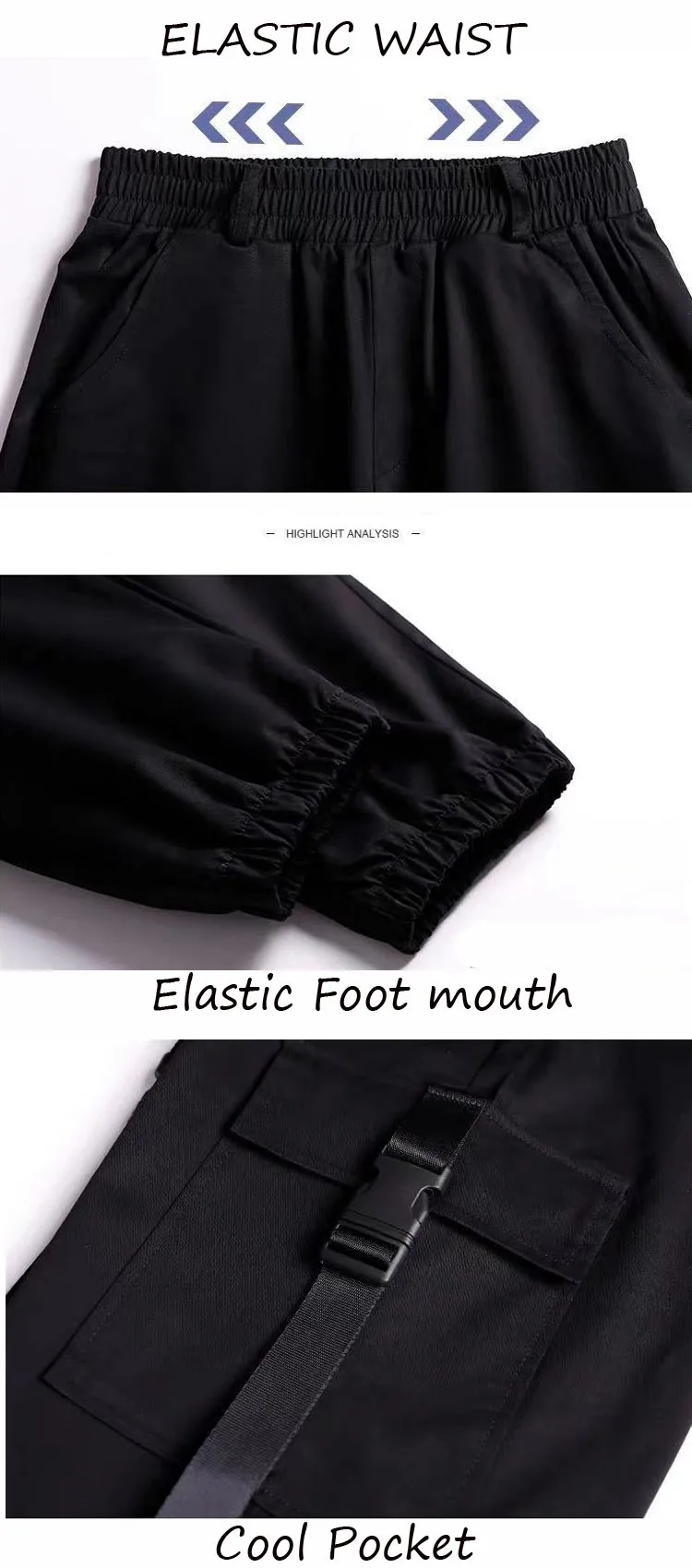 Description Picture 3 of itemEACHIN Fashion Women Self Belted Elastic Waist Cargo Pants Female Loose Black Streetwear Pants Casual Korean Style Sweatpants