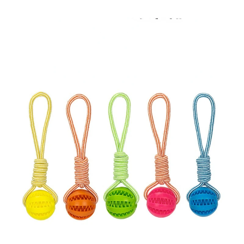 Dog Toys Treat Balls Interactive Hemp Rope Rubber Leaking Balls for Small Dogs Chewing Bite Resistant Toys Pet Tooth Cleaning