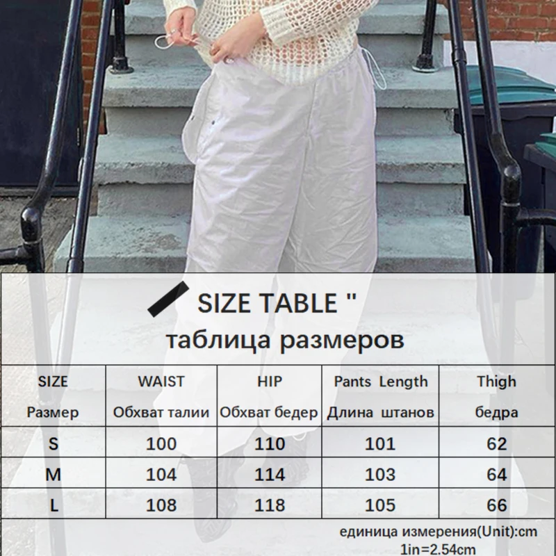 Description Picture 4 of itemCasual Baggy Wide Leg Sweatpants White Loose Drawstring Low Waist Streetwear Cargo Pants Womens Hippie Joggers Trousers