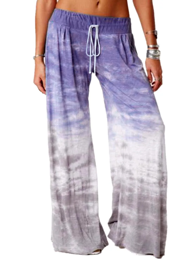 Description Picture 3 of item2022 Summer Women Boho Beach Style Print trousers Comfortable Pajama Pants Tie-Dye Printed Drawstring Lounge Wide Leg Pants