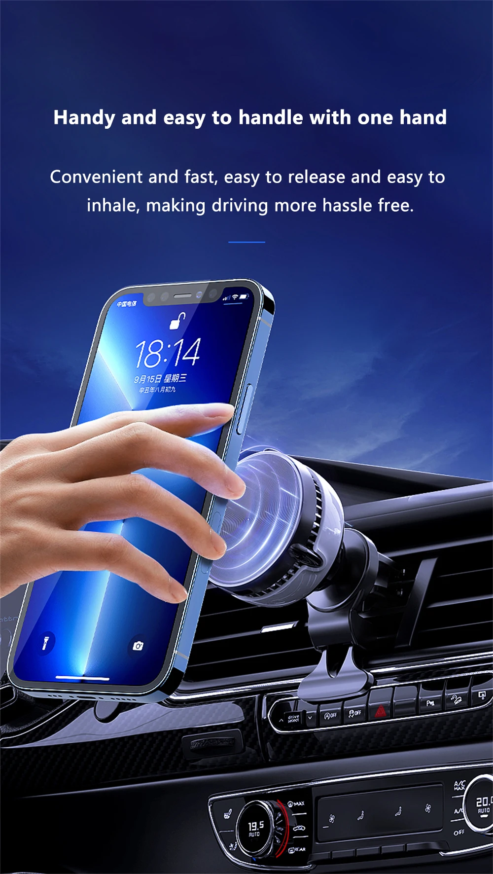 Description Picture 6 of itemRYRA 18W Car Wireless Charger With Cooling 2-in-1 Air Vent Phone Holder Magnetic 360° Semiconductor Phone Fast Charging Station