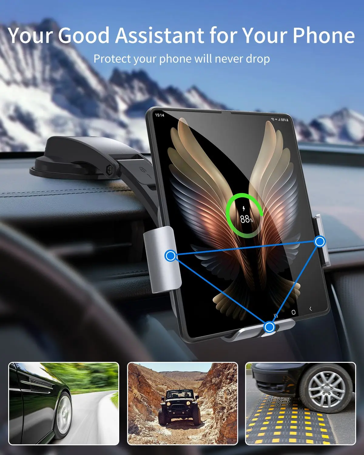 15W Fast Car Wireless Charger Fold Screen Smartphone Air Vent Mount holder For Samsung Galaxy Fold 4 3 2 iPhone 13 14 Pro Max