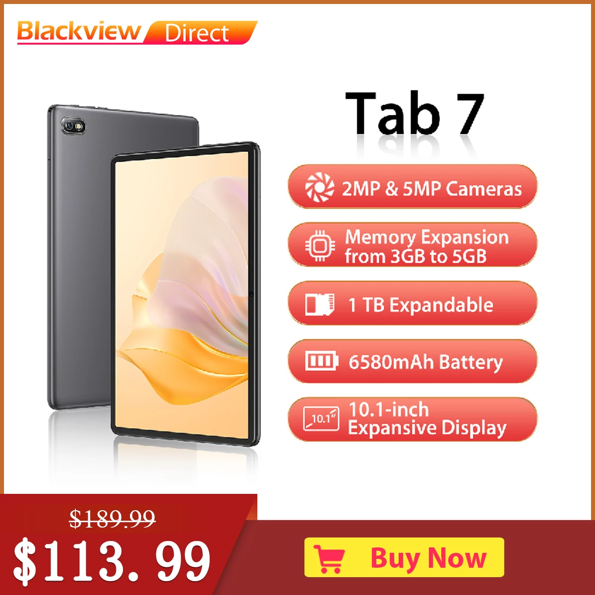 Blackview Tab 7 Business Tablet,Android 10, 3GB+32GB，6580mAh Battery, 10.36