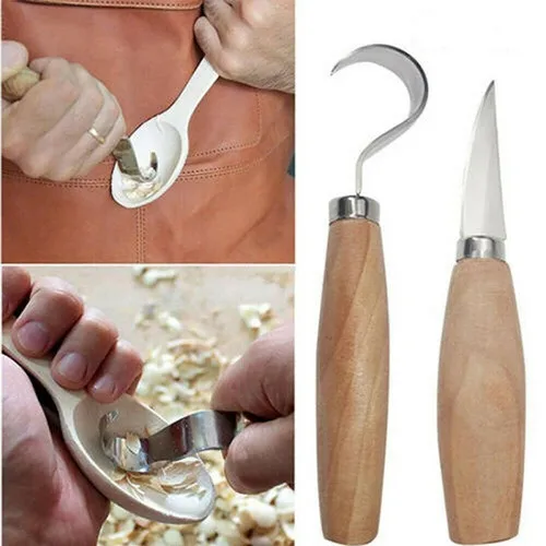 Description Picture 2 of itemNew Stainless Steel Woodcarving Cutter Woodwork Sculptural DIY Wood Handle Spoon Carving Knife Woodcut Tools Kit