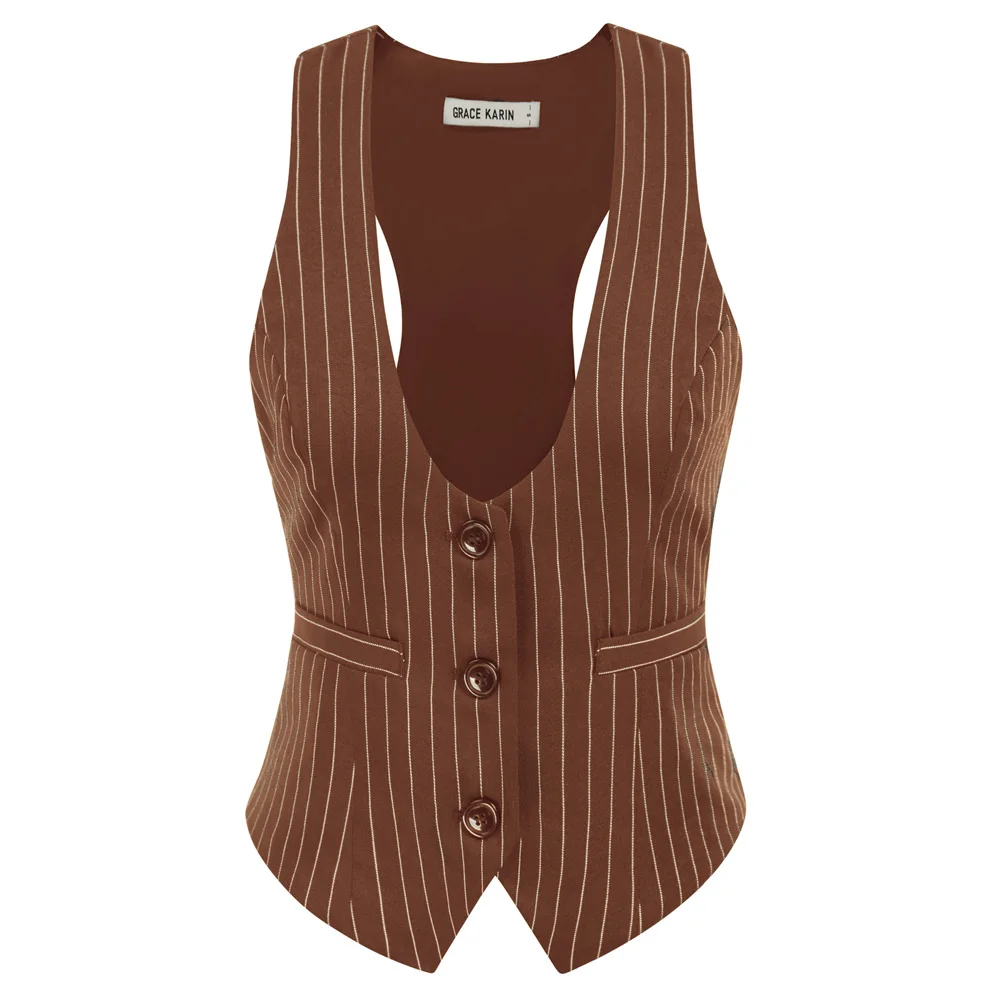 Description Picture 3 of itemGRACE KARIN Womens Waistcoat Vest Vintage Steampunk Dress Elegant Jacquard Jacket V-Neck Handkerchief Hem Plaided Waistcoat A3