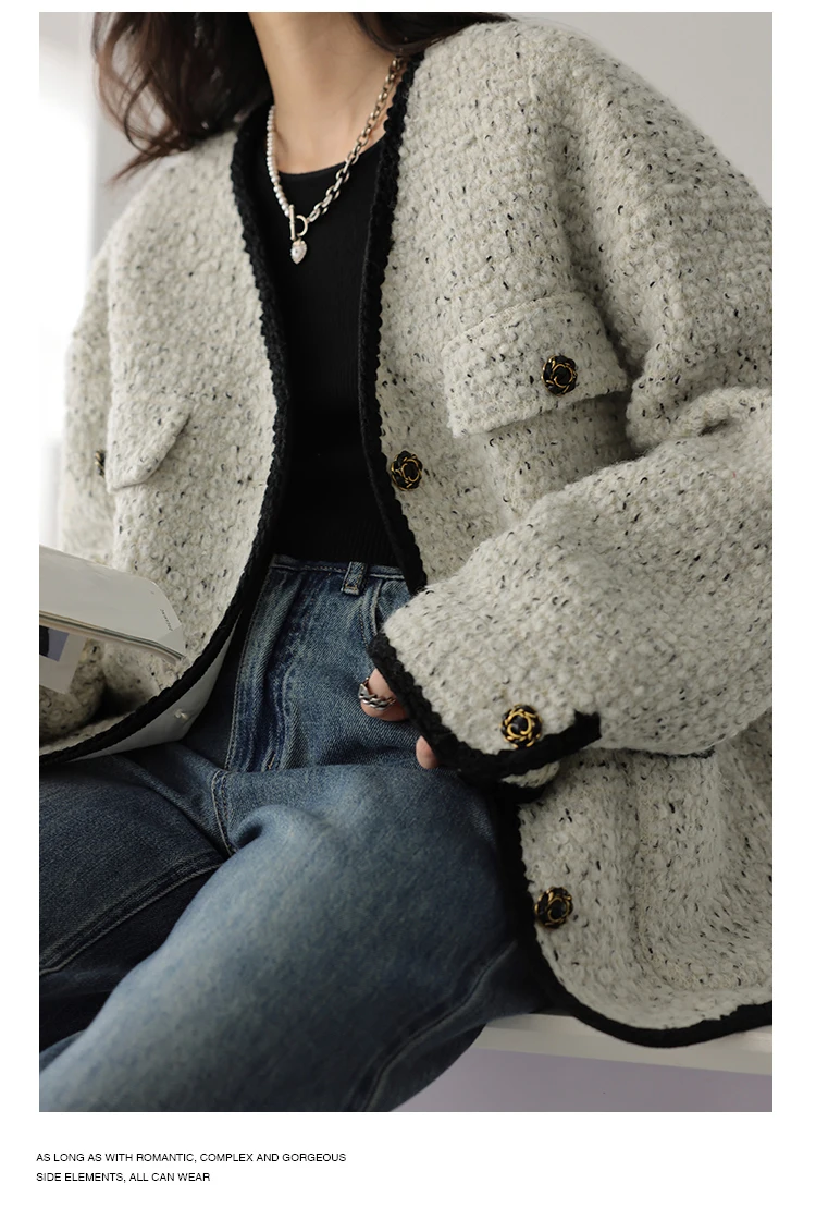 Description Picture 5 of itemCHIC VEN Women's Woolen Coat Heavy Industry Down Jacket Vintage V-Neck Woman Down Coat Female Tops Autumn Winter 2022