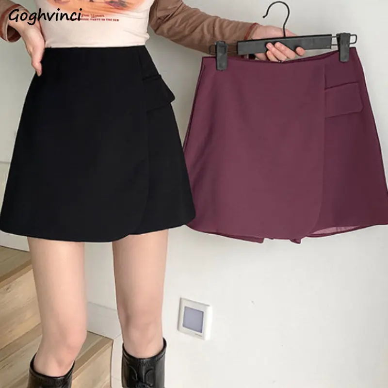 Shorts Skirts Women Irregular High Waist Summer All-match Chic Solid Loose Simple A-line Ins Elegant Ulzzang Popular New Arrival