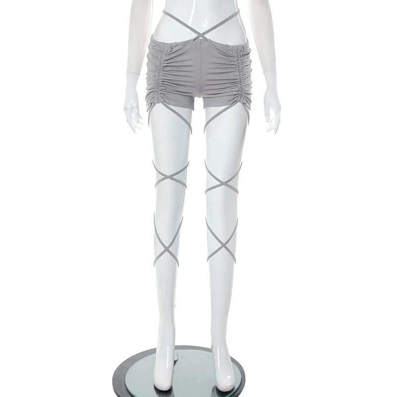 Description Picture 3 of itemCyber Gothic Bandage Sexy Women Shorts Y2k Punk Drawstring Ruched Low Waist Bottoms Streetwear Skinny Festival Outfits