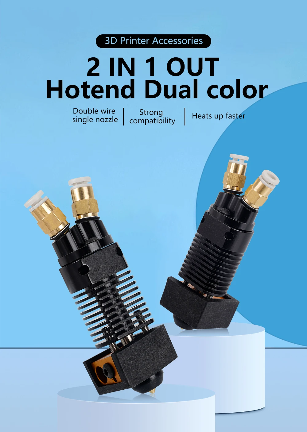 Description Picture 2 of itemCR10S Hotend Kit Dual Color Printing 1.75mm 2 in1 Out 3D Printer Hotend For Ender 3 CR10 Direct Bowden Extruder Upgrade