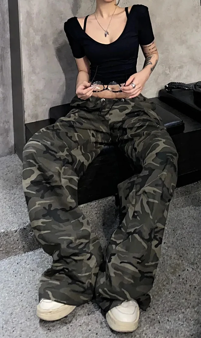 Description Picture 6 of itemDeeptown Y2k Camouflage Cargo Jeans Women Coquette Grunge Streetwear Baggy Parachute Pants Gyaru Trashy 2000s Vintage Trousers